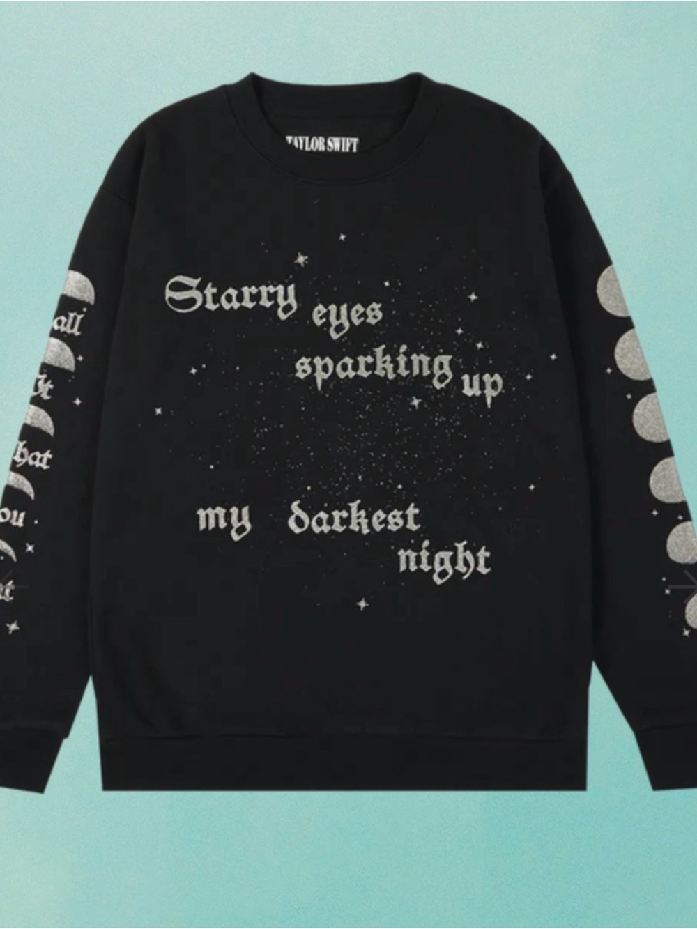 Taylor Swift Reputation Black Graphic Sweatshirt with Silver Starry Text-NEW